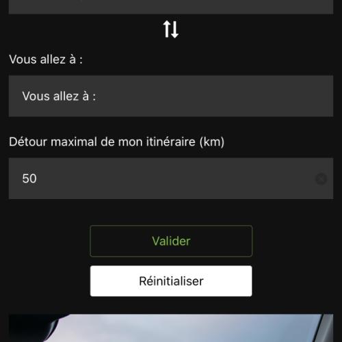 Capture d'écran page itinéraire de l'application